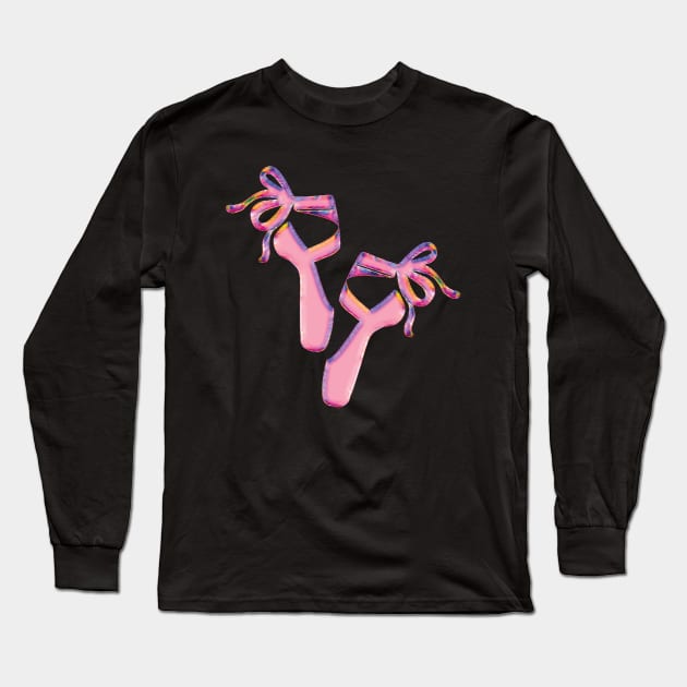 Ballet Shoes Pop Art Mosaics Long Sleeve T-Shirt by Rosemarie Guieb Designs